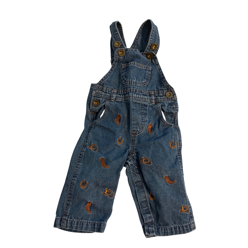 Creations Denim Overalls Western Cowboy Blue Horseshoe Boot Embroidered 9M
